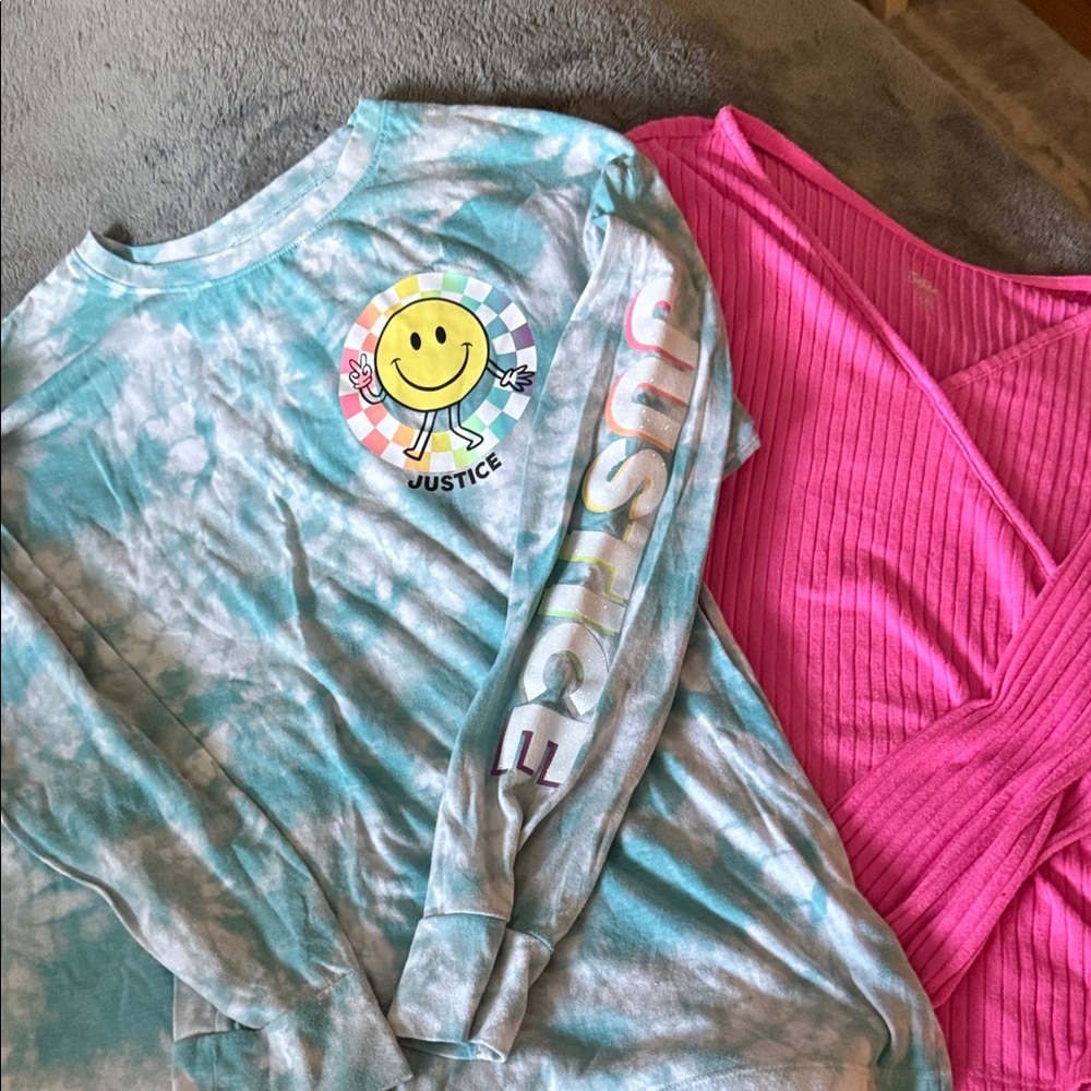Justice Tie-Dye and Pink Long Sleeve Tees